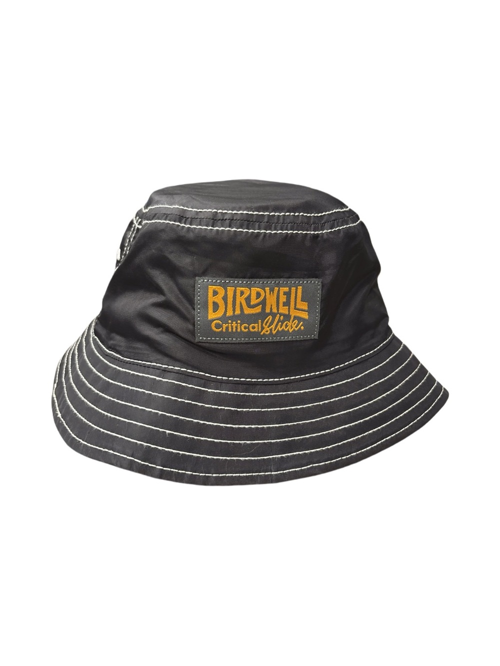 Birdwell Critical Slider Bucket Hat Black Yellow Logo Coastal Surf Retro Utility